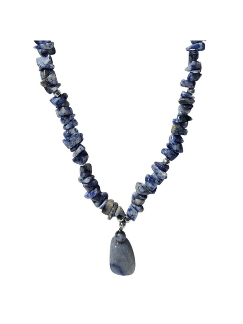 Boho Blue Sodalite Chip Beaded Pendant Necklace Intuition Insight Spiritual